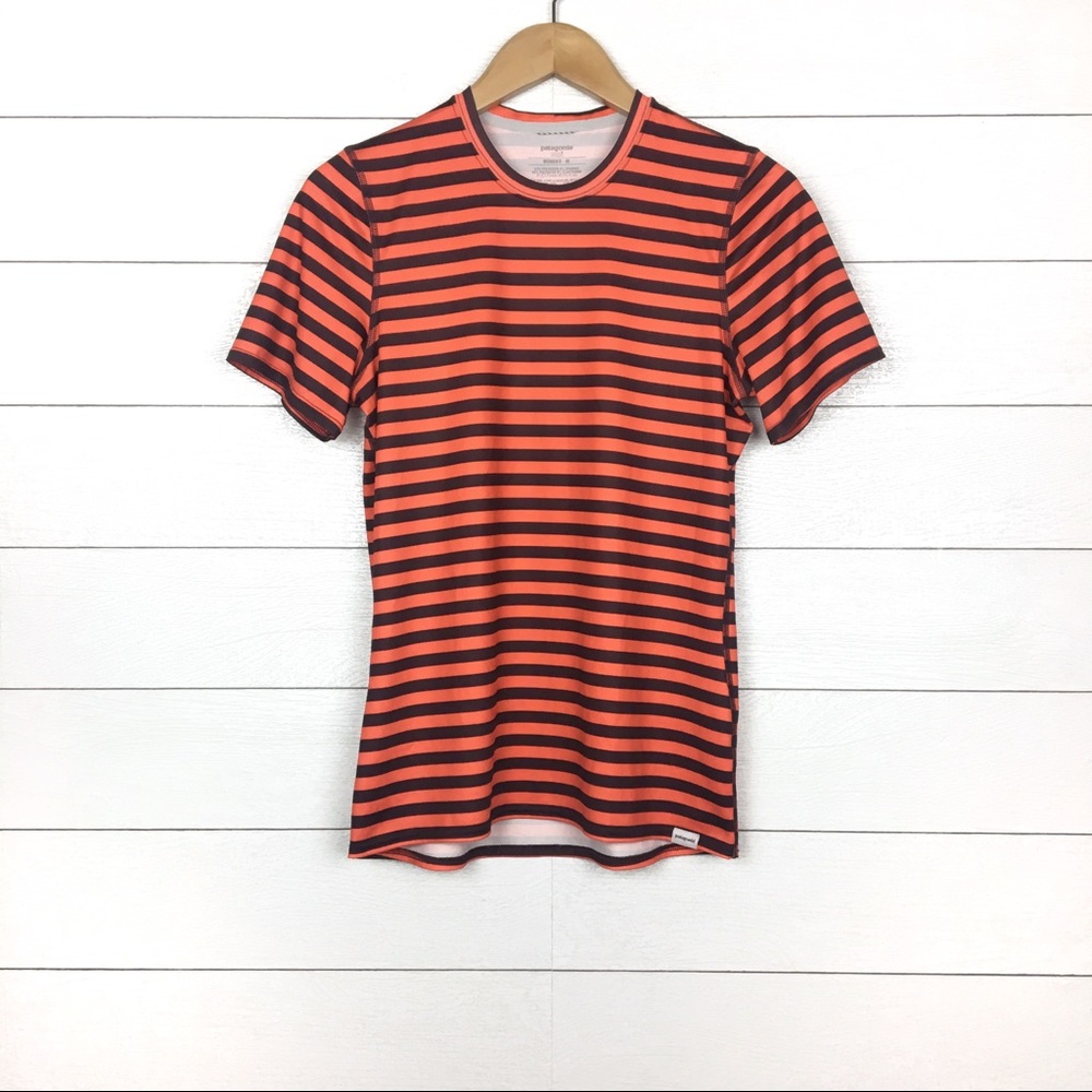 Patagonia Capilene 1 Red Striped Short Sleeve Top